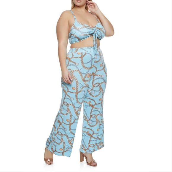 ⚜️ Plus Size Chain Print Crop Top and Wide Leg Pant Set - 2 Colors ⚜️ - Picture 3 of 9